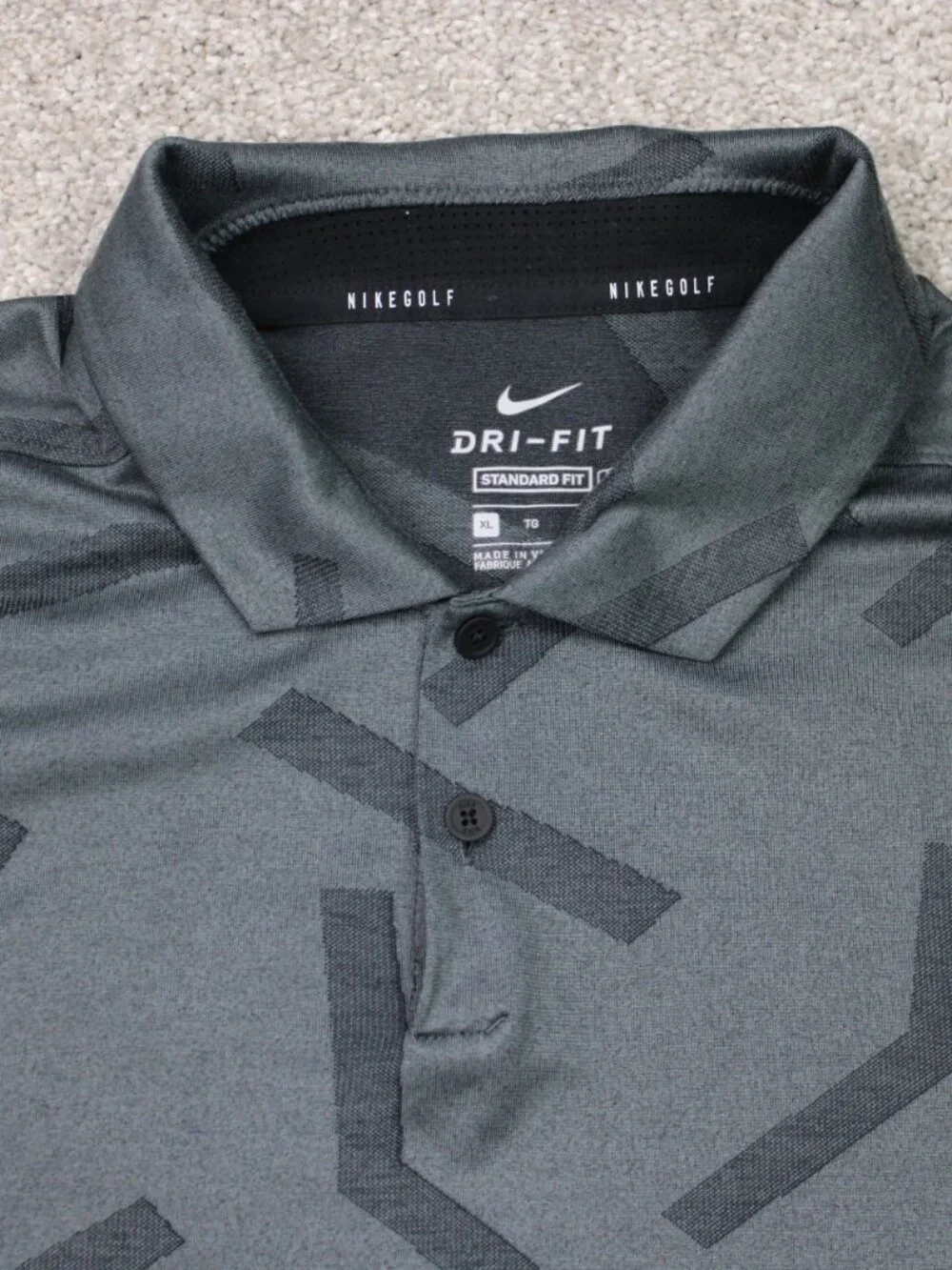 Nike Polo Shirt Mens XL Gray Geometric Dri-Fit Vapor Line Jacquard Golf S/S